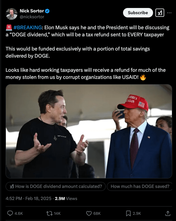 X post about DOGE dividends